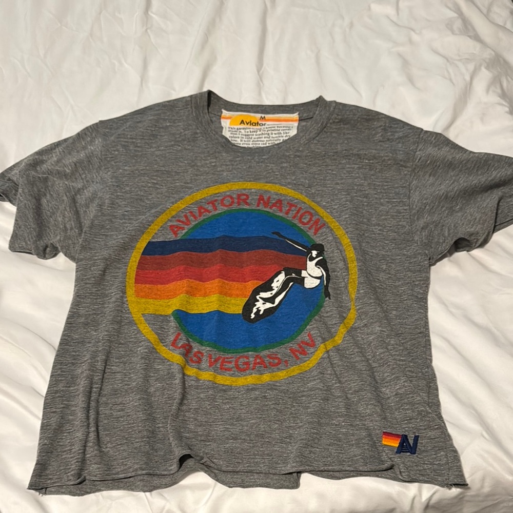 Aviator Nation Gray Short Sleeve Tee with Retro Graphic